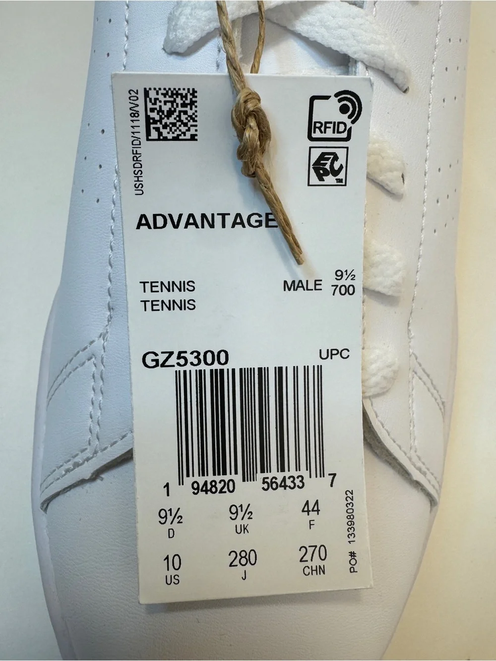 adidas Advantage Men’s Size 10 White Green Casual Tennis Sneakers GZ5300